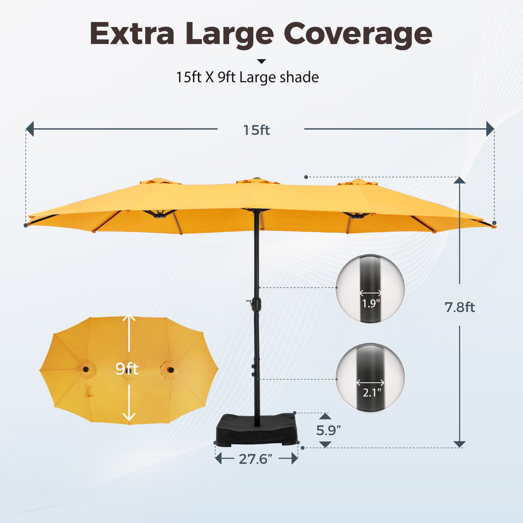 Alpha Joy 15ft Outdoor Patio Umbrella Extra-Large Double-Sided Garden Umbrella with Crank Handle and Base - Ivory