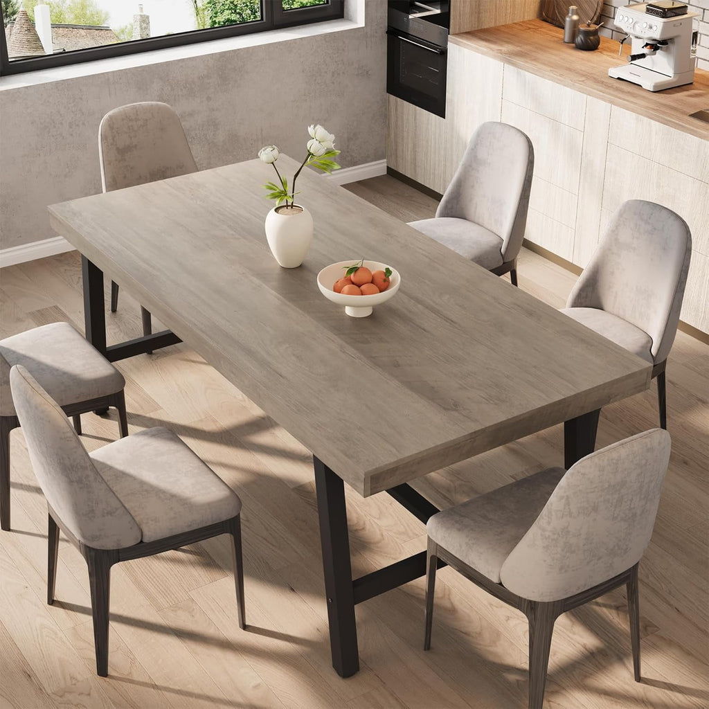 Industrial Dining Table for 6-8 People, 70.87 Long Wooden Kitchen Table with Sturdy Metal Frame & Natural Finish, Seats 6 Rectangular Counter for Dinner, Kitchen, Dining Room - Natural