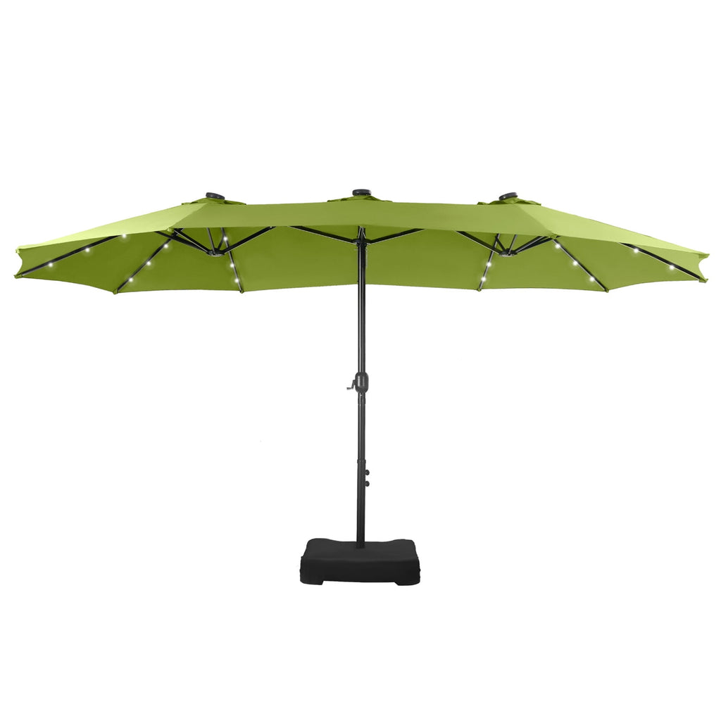 SUMMIT LIVING 15 FT Double-Sided Solar Patio Umbrella with Base Large Outdoor Umbrella with LED Solar Lights - Haze Blue