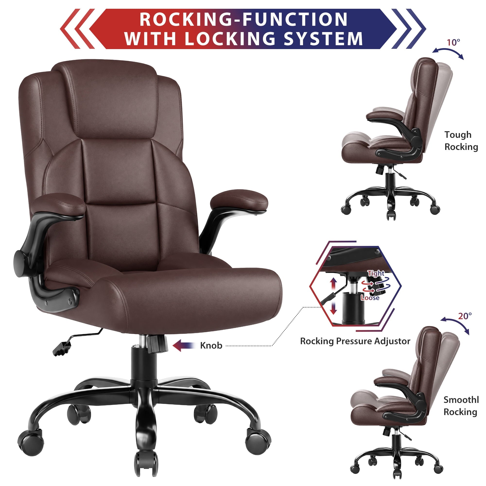 JONPONY Leather Office Chair, Big and Tall Office Chair 400LBS Wide Seat Ergonomic Computer Desk Chair High Back Executive Leather Chair Adjustable Task Chair Lumbar Back with 1-Year Warranty, Black