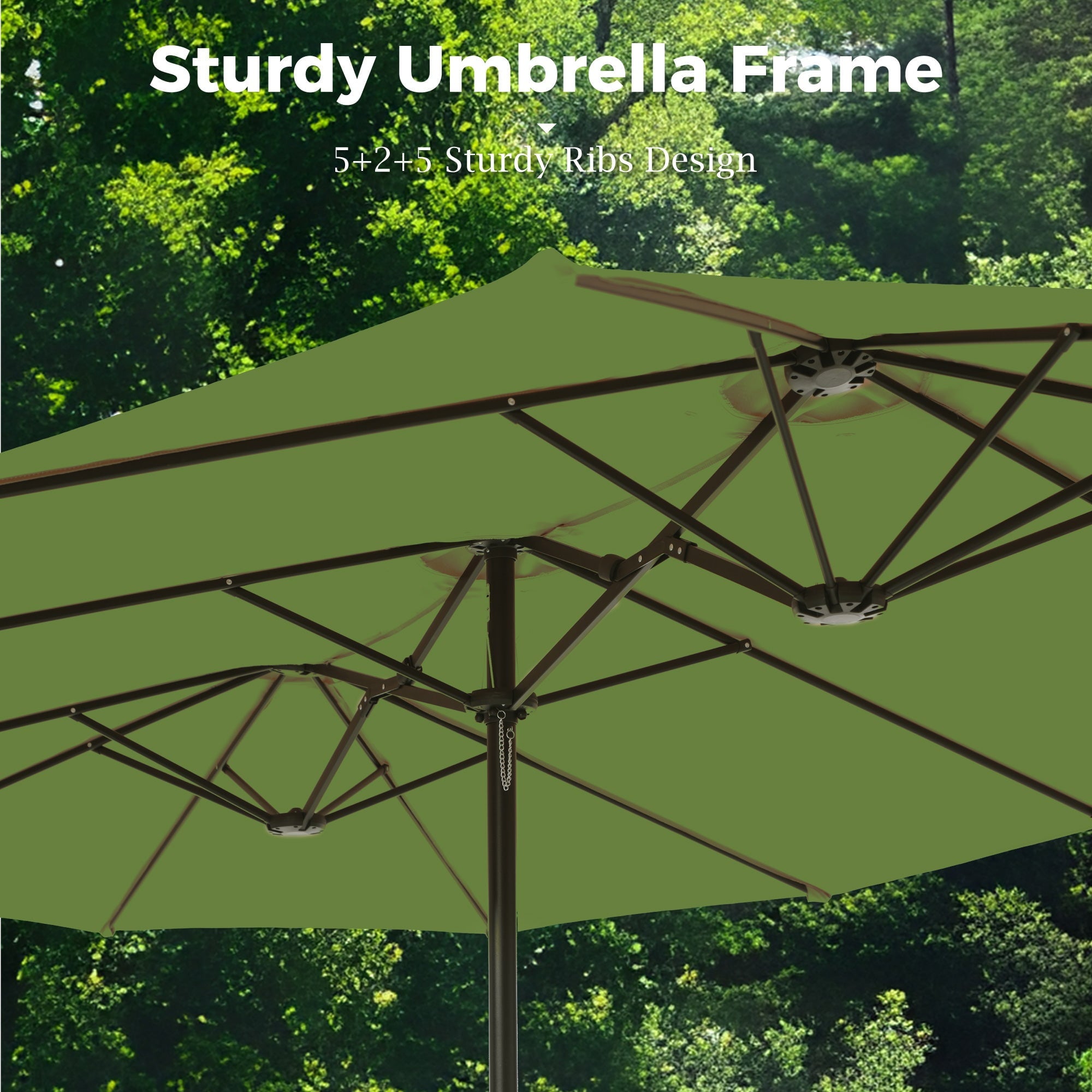 Alpha Joy 15ft Outdoor Patio Umbrella Extra-Large Double-Sided Garden Umbrella with Crank Handle and Base - Smoky Gray