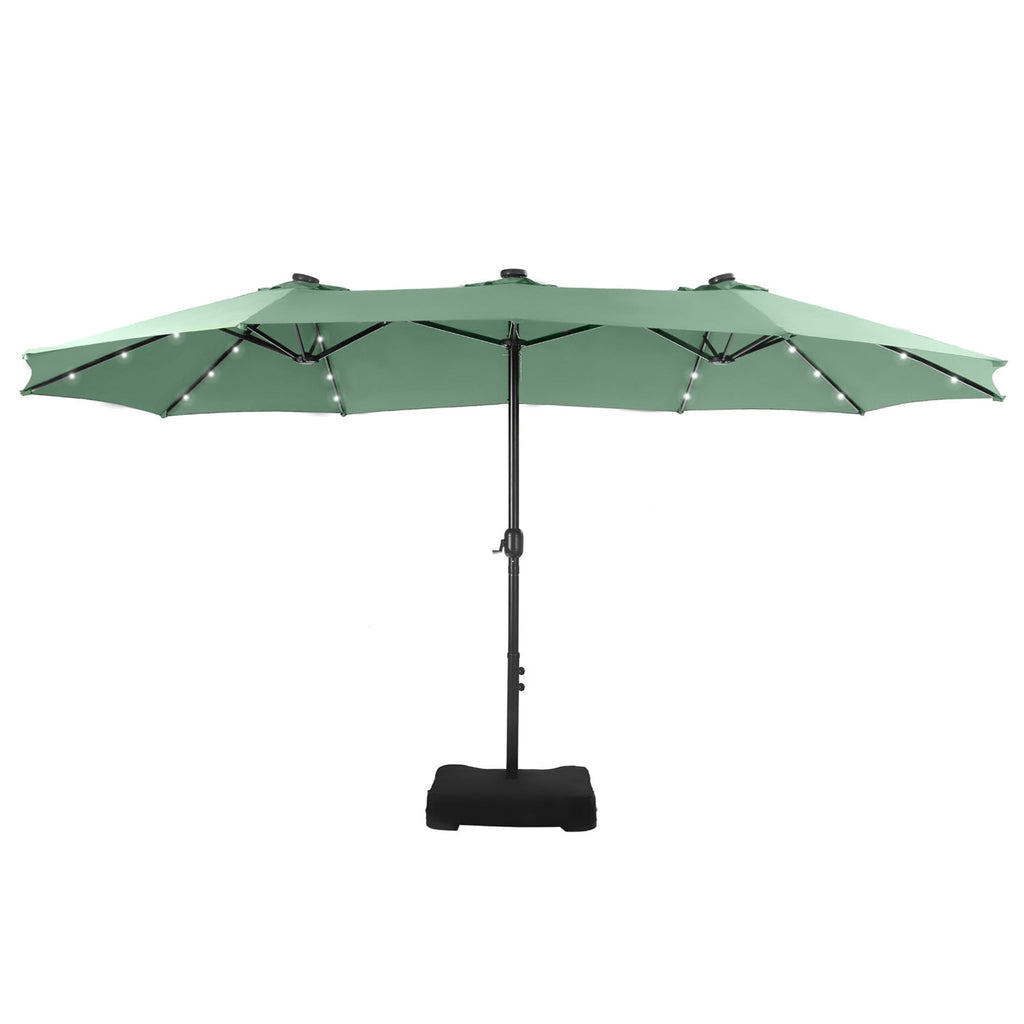 SUMMIT LIVING 15 FT Double-Sided Solar Patio Umbrella with Base Large Outdoor Umbrella with LED Solar Lights - Haze Blue