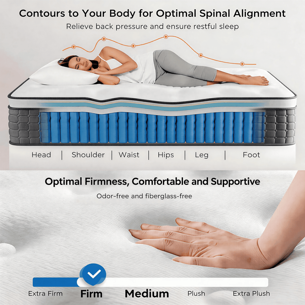 Kizreo 12 inch Hybrid Firm Twin Mattress - Cooling Gel Memory Foam and Pocket Springs with Pressure Relief, Motion Isolation, Edge Support, CertiPUR-US Certified, 365-Night Trial, Mattress in a Box