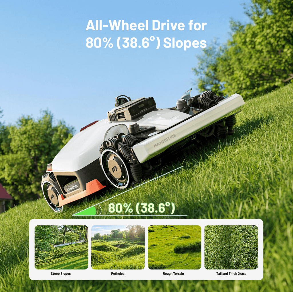 Mammotion LUBA 3 AWD 1500H Robot Lawn Mower , 0.37Acres,360° LiDAR+Dual-Cam AI Vision, 80% Slopes,2.2-4.0in Cut