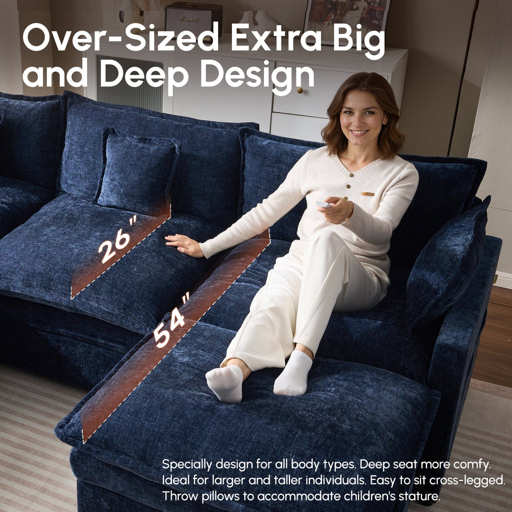 Ovios 108 Modular Sectional Sofa U-Shaped Cloud Couch with 2 Ottomans, Comfy Living Room Furniture, Chenille, Dark Blue