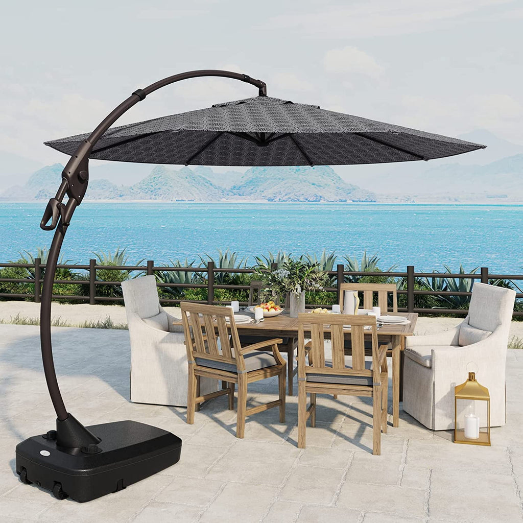 GRANDPATIO 12 ft Deluxe Aluminium Patio Umbrella with Base, Large Offset Outdoor Umbrella, Navy Blue
