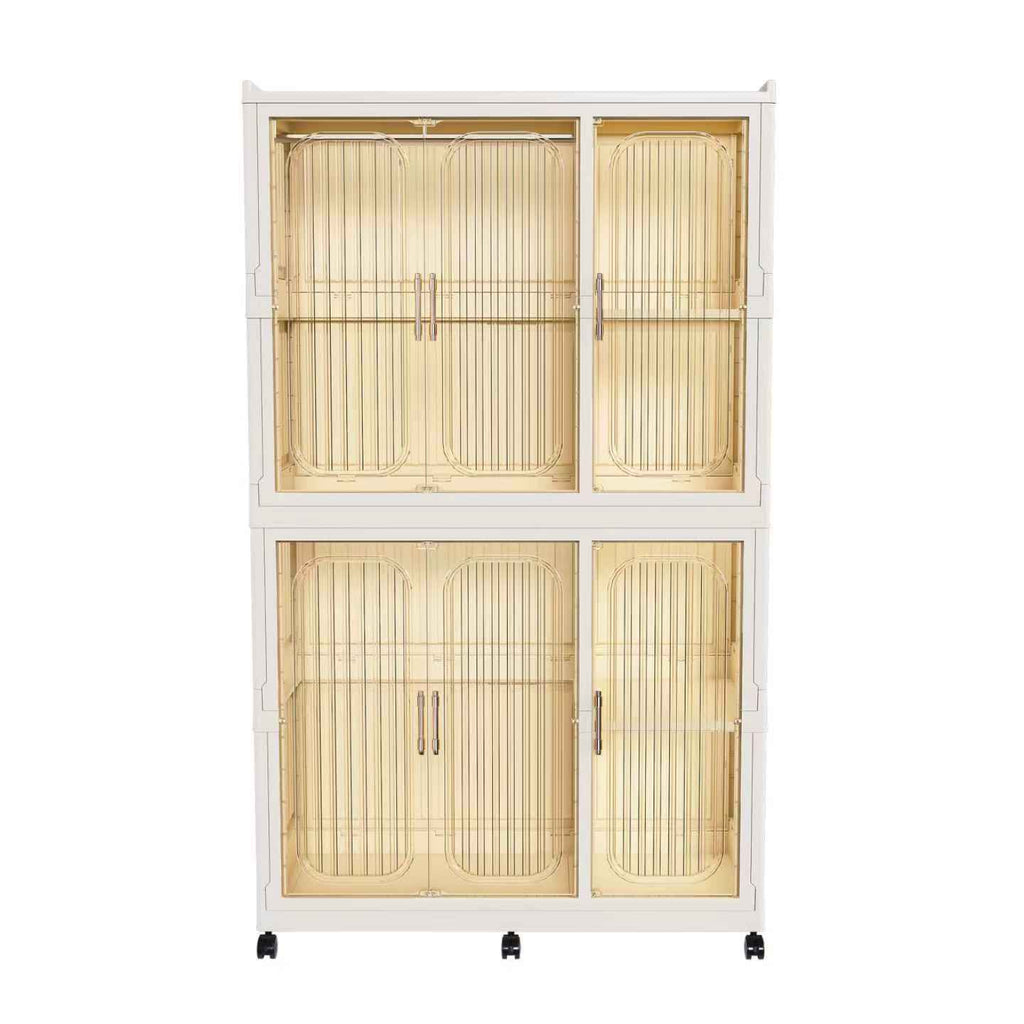 Garmic 62 Foldable Storage Wardrobe with Wheels, Portable Closet Organizer with 6 Magnetic Doors & 2 Hanging Rod, Plastic Armoire for Clothes Toys Books, White
