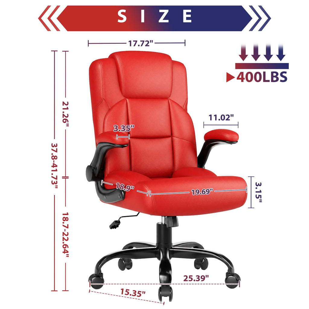 JONPONY Leather Office Chair, Big and Tall 500lbs Ergonomic Desk Chairs with Back Support, Executive Leather Chair with Wheels for Home Office, with Adjustable Padded Armrest & Lumbar Support , Black