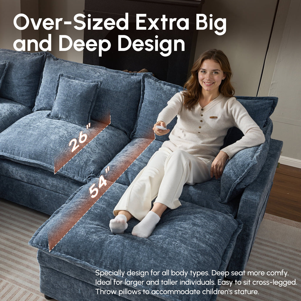 Ovios 108 Modular Sectional Sofa U-Shaped Cloud Couch with 2 Ottomans, Comfy Living Room Furniture, Chenille, Camel
