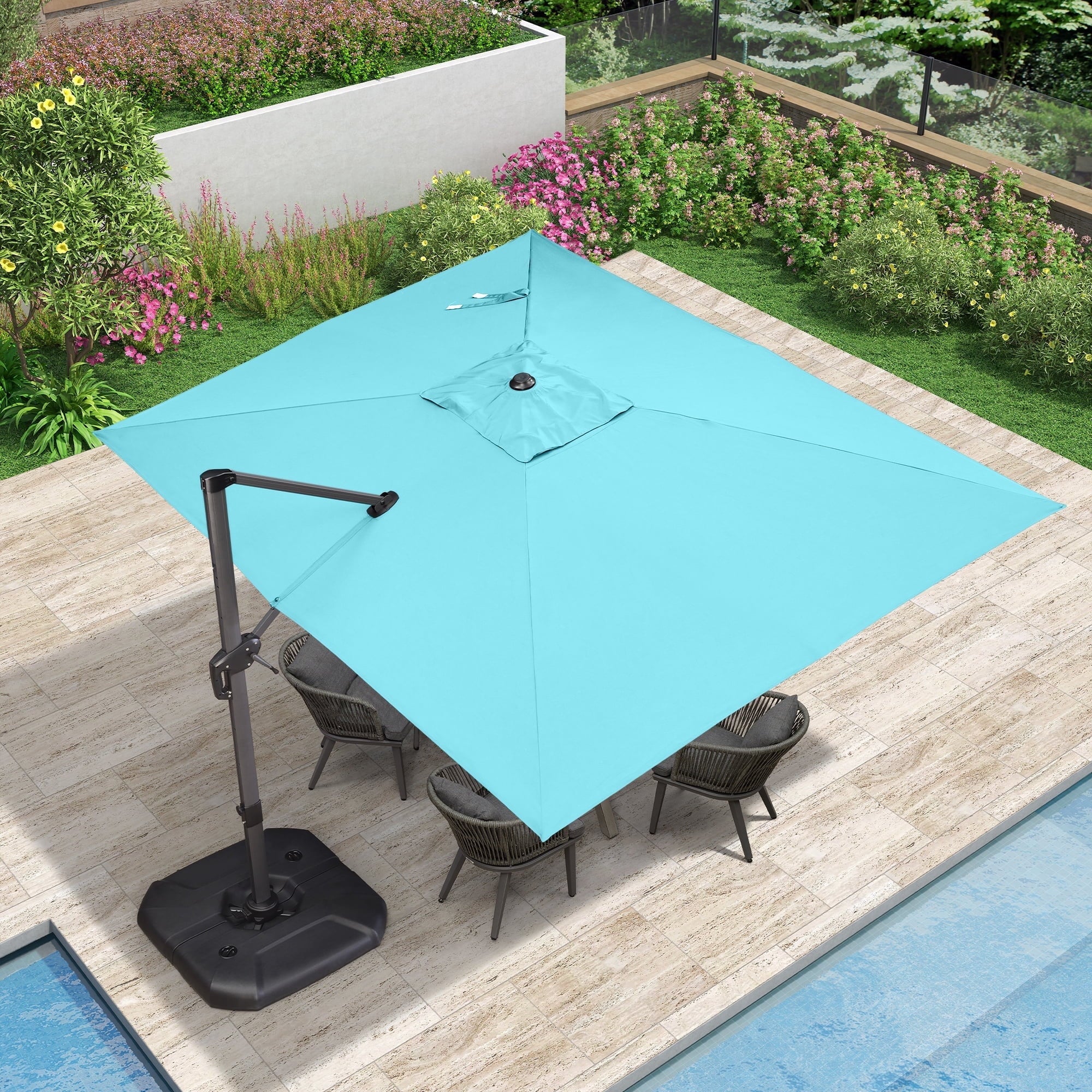 PURPLE LEAF 9x11.5 Ft Cantilever Umbrella Rectangle Outdoor Patio Umbrella Large Offset Hanging Umbrella Aluminum Umbrella with 360°Rotation Adjustable Garden Pool Umbrella,Turquoise Blue