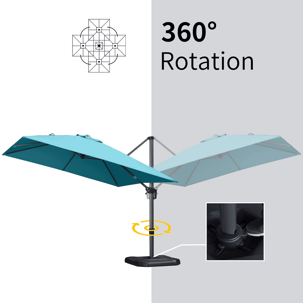 PURPLE LEAF 9x11.5 Ft Cantilever Umbrella Rectangle Outdoor Patio Umbrella Large Offset Hanging Umbrella Aluminum Umbrella with 360°Rotation Adjustable Garden Pool Umbrella,Turquoise Blue