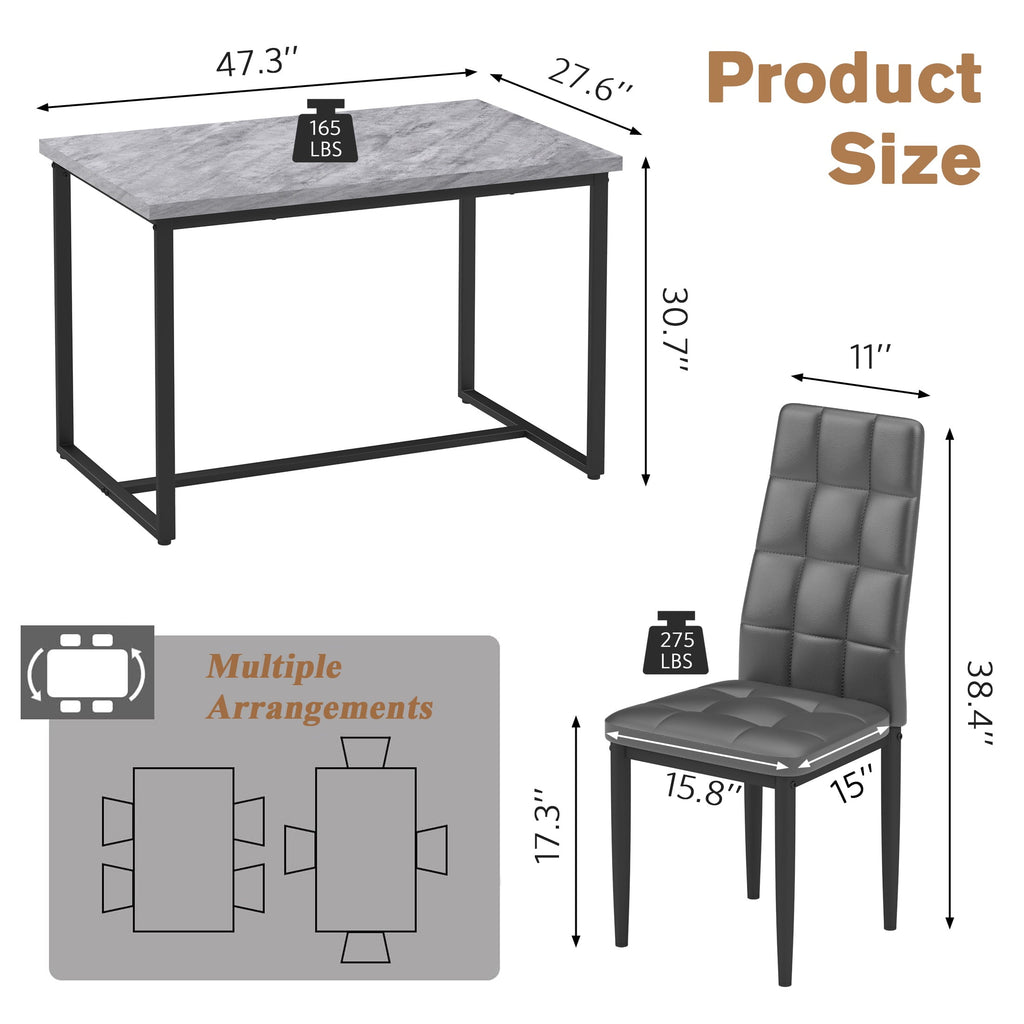 SEGMART Dining Table with 4 High-Back Upholstered Chairs, Modern Dinette Set, Dining Table & Chairs Set for 4 Persons, Small Home Kitchen Dining Table Set, Ideal for Apartment Breakfast Nook