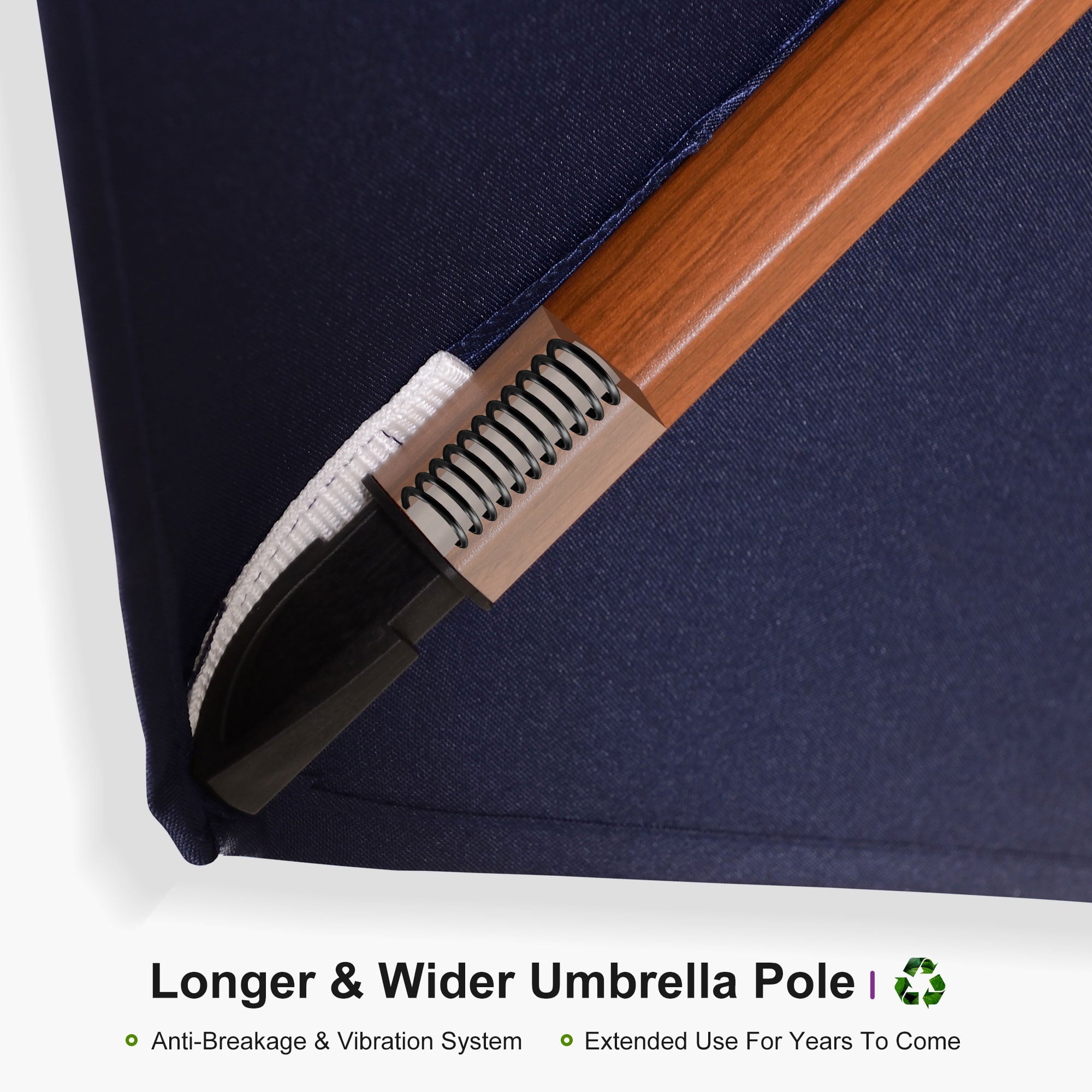 PURPLE LEAF 11FT Deluxe Round Wood Grain Patio Umbrella, Large Offset Cantilever Umbrella with 360° Rotation, Navy Blue