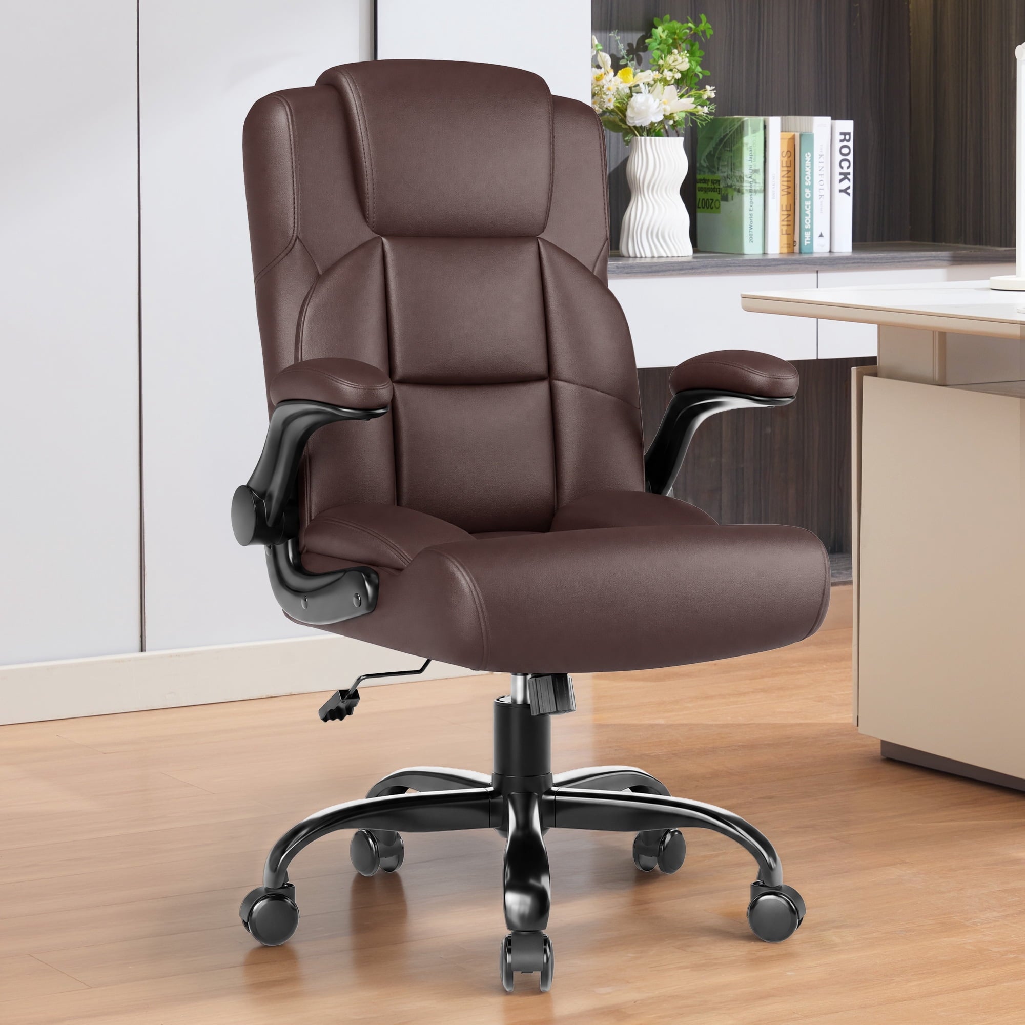 JONPONY Leather Office Chair, Big and Tall Office Chair 400LBS Wide Seat Ergonomic Computer Desk Chair High Back Executive Leather Chair Adjustable Task Chair Lumbar Back with 1-Year Warranty, Black
