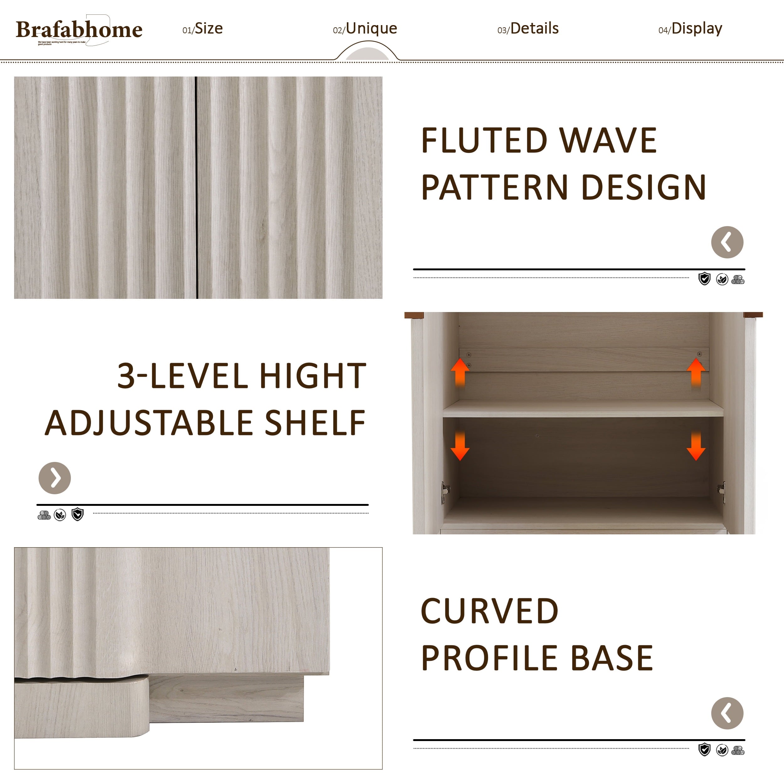 Brafabhome 67H Fluted Armoire Wardrobe Closet with Drawer, Wooden 2 Doors Wardrobe Cabinet with Hanging Rod & Adjustable Shelf for Bedroom | Whitewash