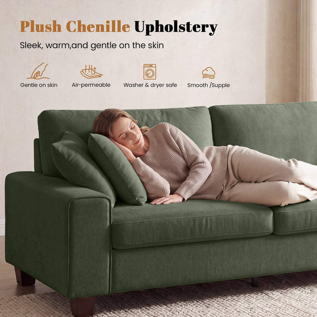 Poshby 71.25''W Loveseat 2 Seater Couch Sofa with Chenille Material, Modern for Living Room, Beige