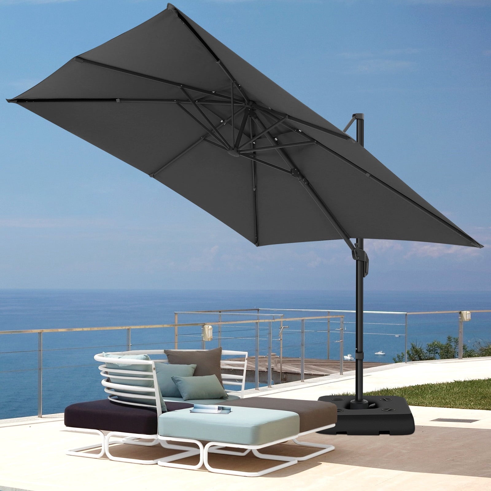 HOTEEL 10ft Patio Umbrella Outdoor Square Large Cantilever Windproof Offset and Heavy Duty Sun Umbrella for Garden Deck Pool，Gray
