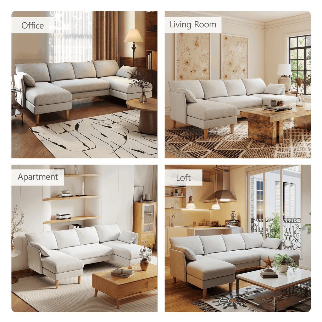 BedLuxury 100 U-Shape Sectional Sofa with Chaise, Chenille Modern Couch with High Legs for Living Room, Apartment, Gray