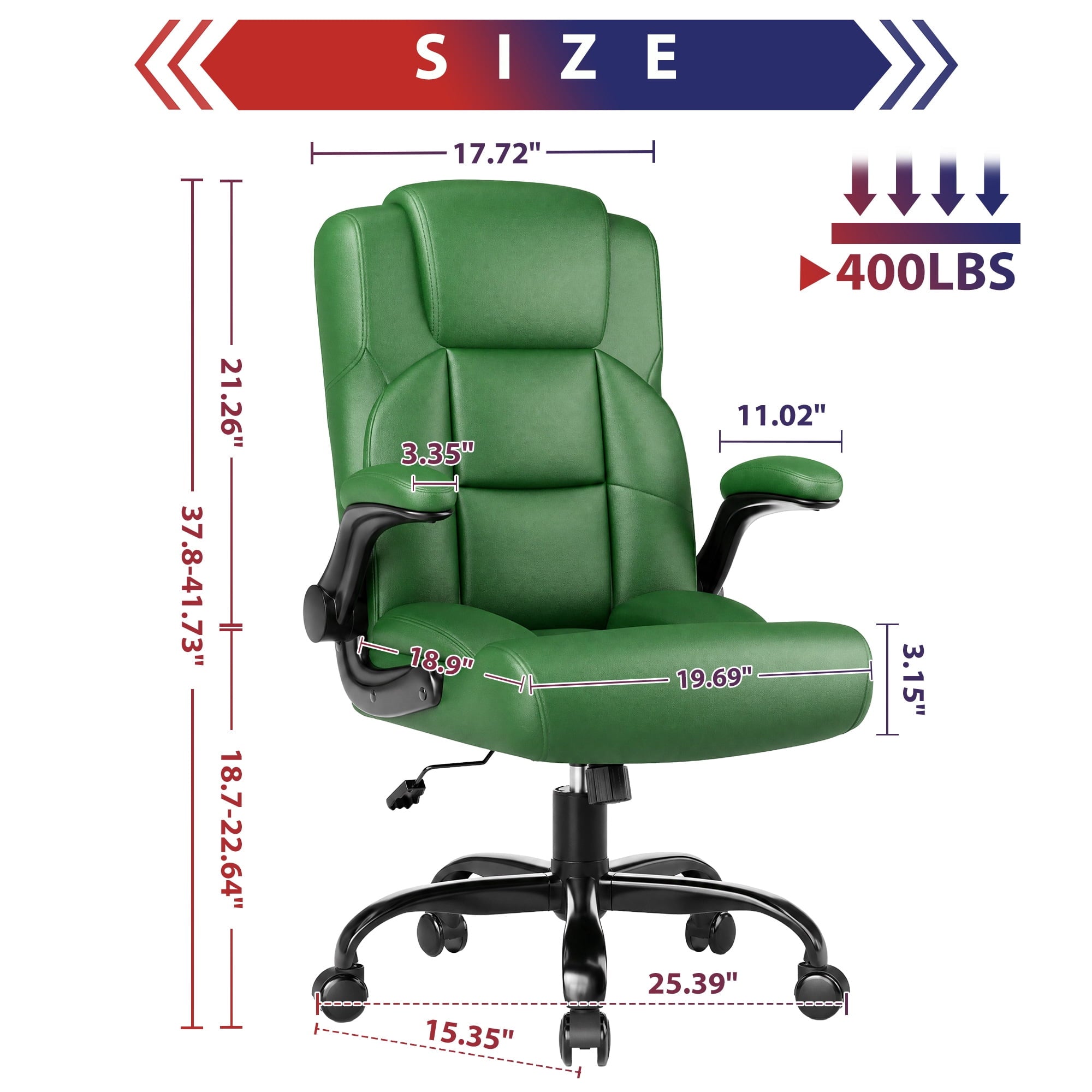 JONPONY Leather Office Chair, Big and Tall Office Chair 400LBS Wide Seat Ergonomic Computer Desk Chair High Back Executive Leather Chair Adjustable Task Chair Lumbar Back with 1-Year Warranty, Black