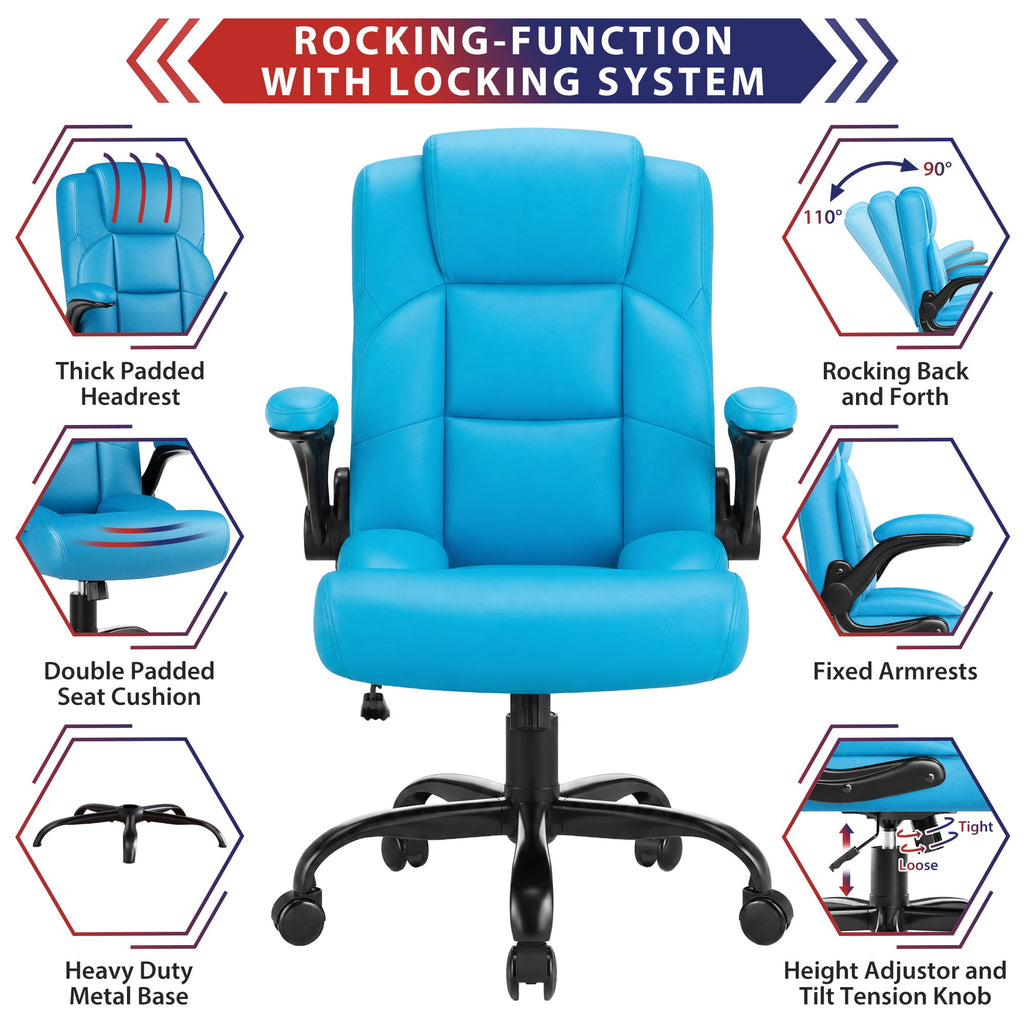JONPONY Leather Office Chair, Big and Tall 500lbs Ergonomic Desk Chairs with Back Support, Executive Leather Chair with Wheels for Home Office, with Adjustable Padded Armrest & Lumbar Support , Black