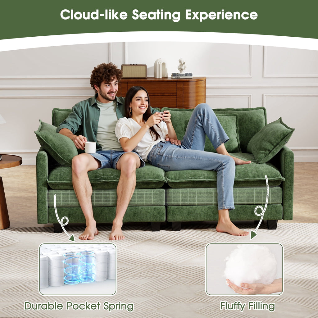 BedLuxury 111.5'' Modular Sectional Sofa with Movable Ottomans, U Shaped Cloud Couch for Living Room, 3-Seat, Grey