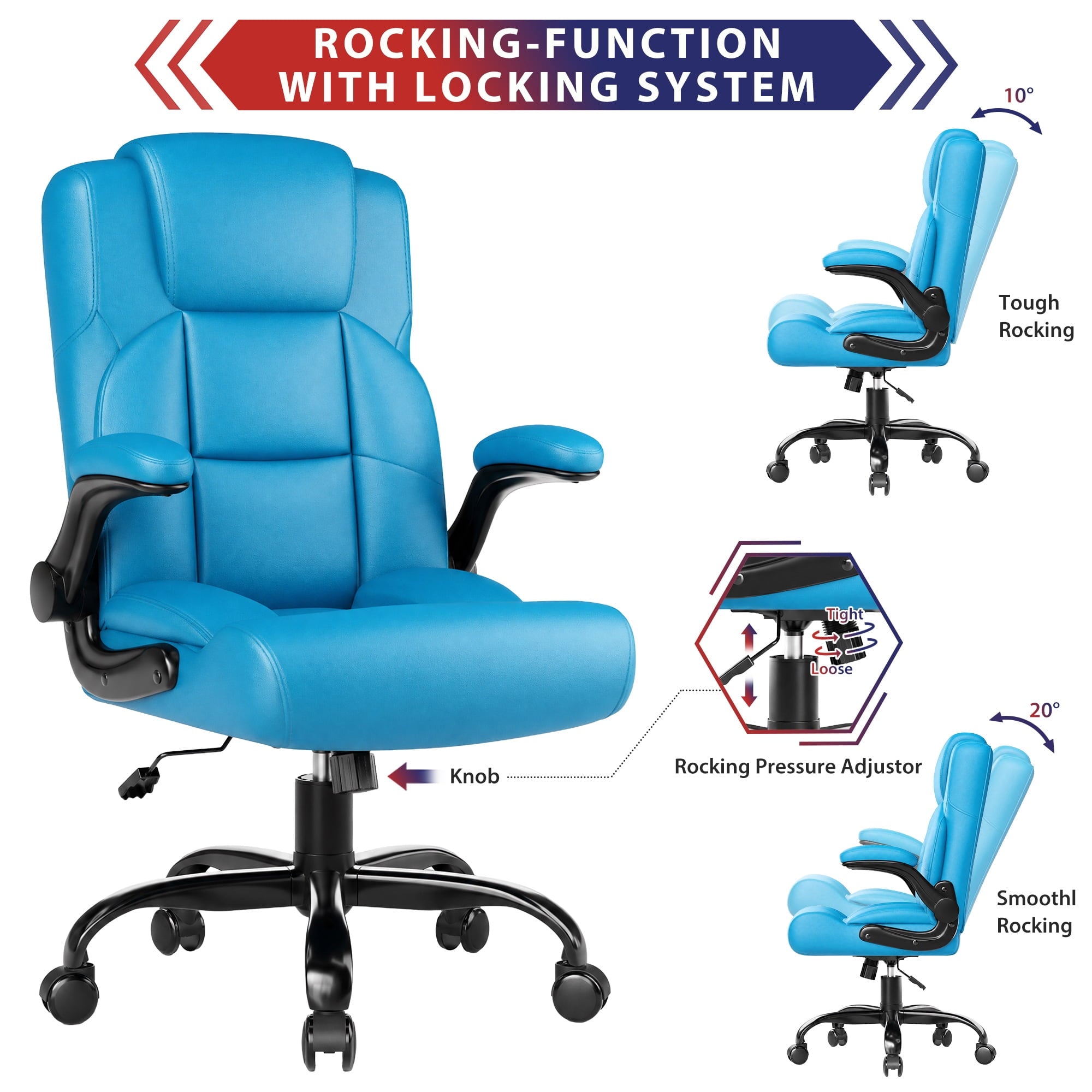 JONPONY Leather Office Chair, Big and Tall 500lbs Ergonomic Desk Chairs with Back Support, Executive Leather Chair with Wheels for Home Office, with Adjustable Padded Armrest & Lumbar Support , Black