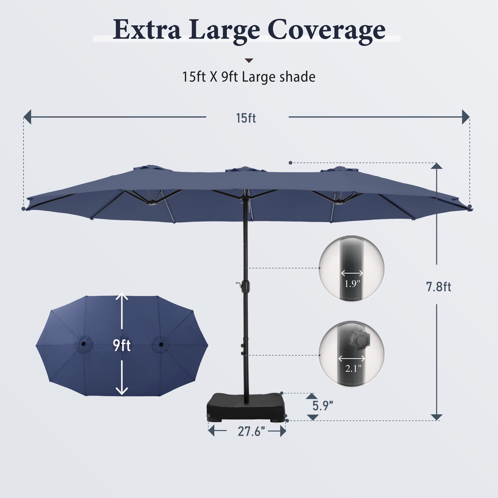 SUMMIT LIVING 15 ft Large Patio Umbrella with Base (Included) Double-Sided Rectangular Outdoor Deck Umbrella for Outside - Beige
