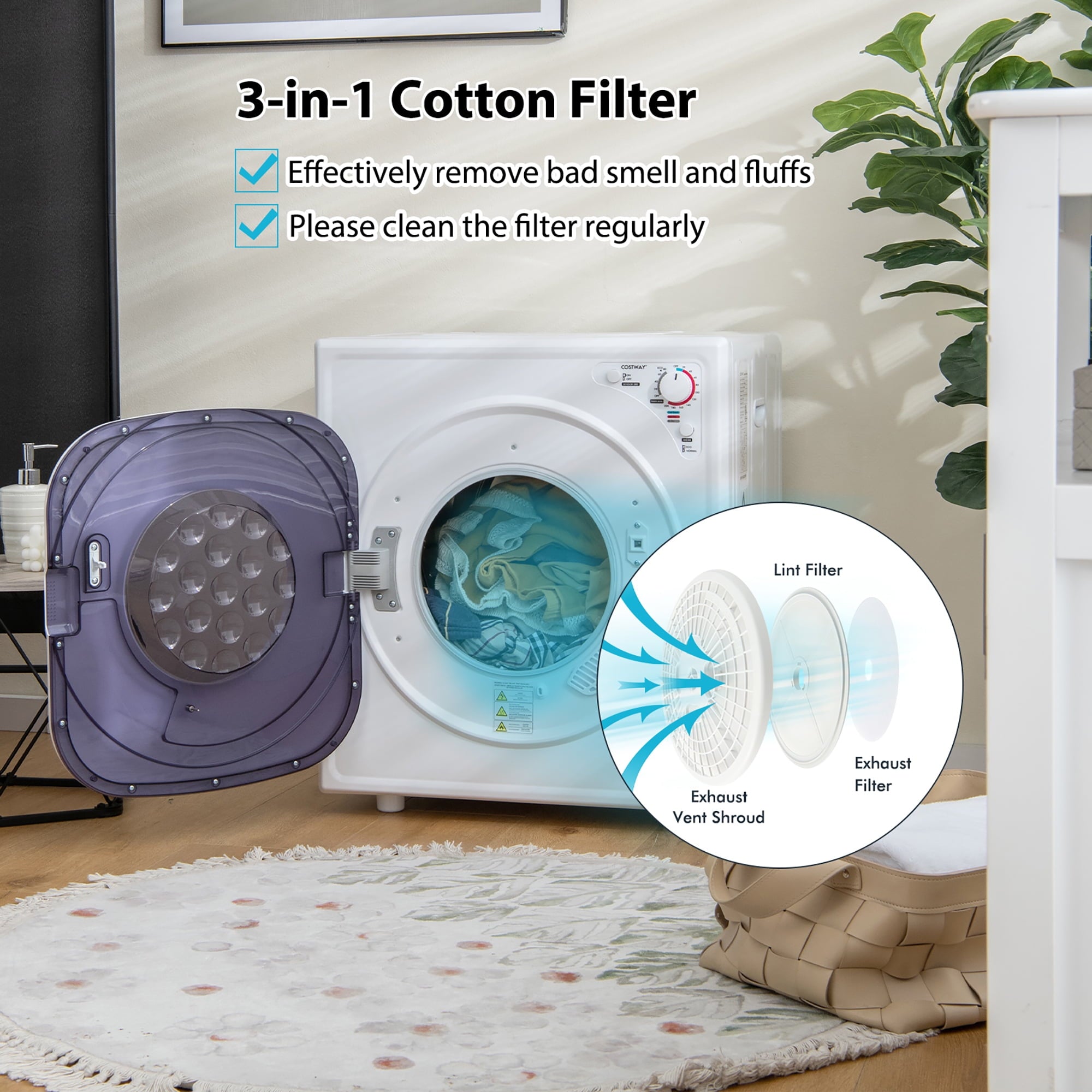 Costway 1500W Electric Tumble Compact Laundry Dryer Stainless Steel Tub 13.2 lbs