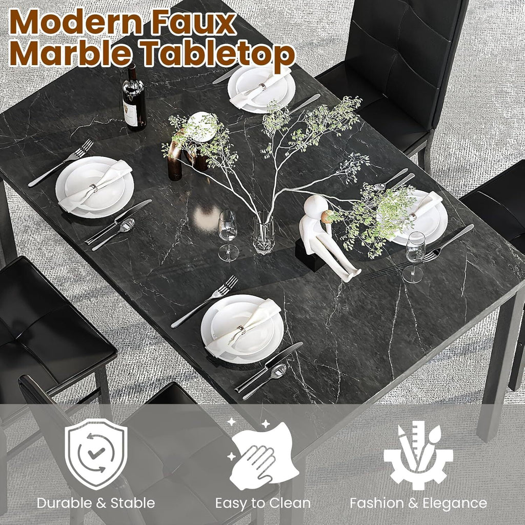 MOOSENG Dining Table Set for 4, Faux Marble Kitchen Table and Chairs Set of 4, 5-Piece Dining Room Set with PU Leather Upholstered Chairs for Small Space, Gray