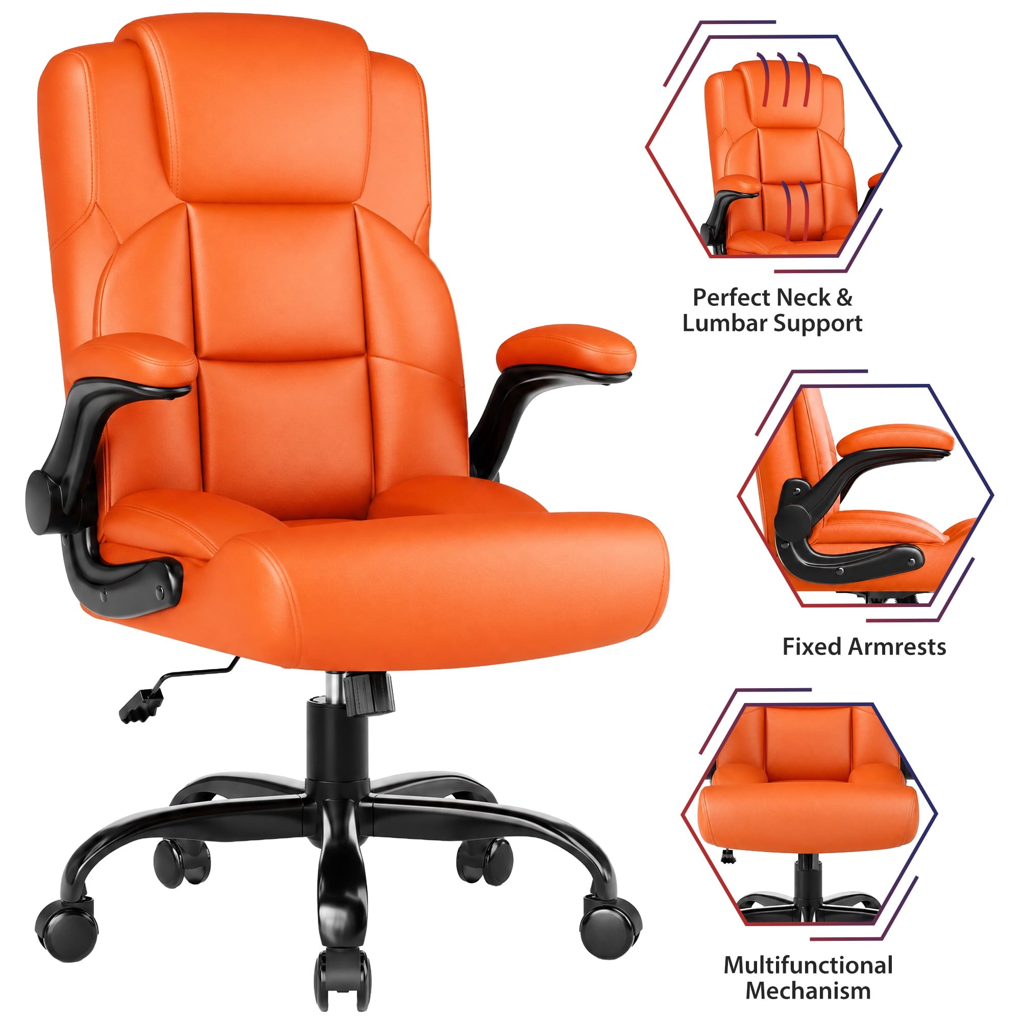 JONPONY Leather Office Chair, Big and Tall Office Chair 400LBS Wide Seat Ergonomic Computer Desk Chair High Back Executive Leather Chair Adjustable Task Chair Lumbar Back with 1-Year Warranty, Black