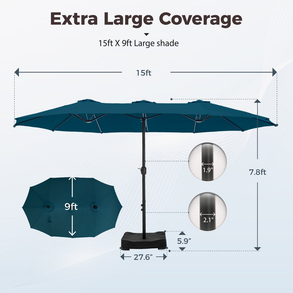 Alpha Joy 15ft Outdoor Patio Umbrella Extra-Large Double-Sided Garden Umbrella with Crank Handle and Base - Ivory