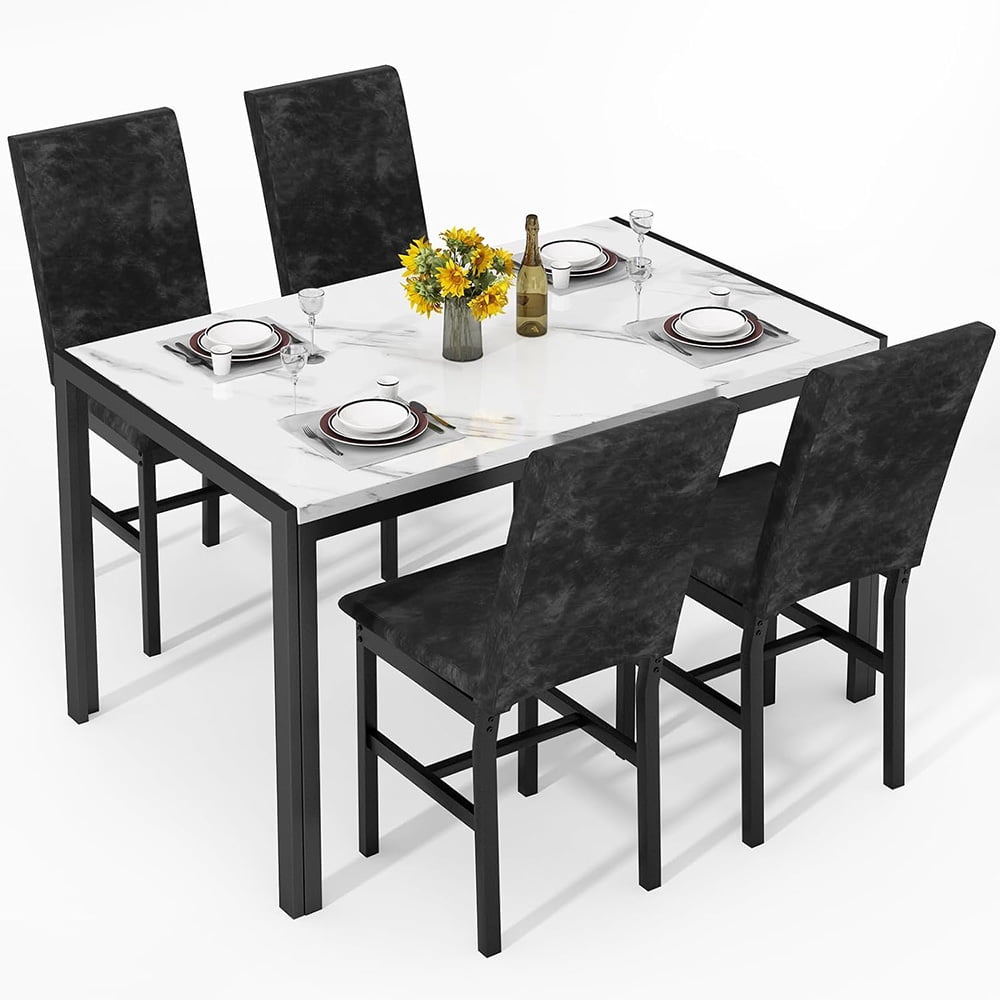 LinkRomat 5-Piece Faux Marble Dining Table Set for 4, Modern Kitchen Table with Chairs, Dinette Dining Room Furniture Set for Compact Space Saving