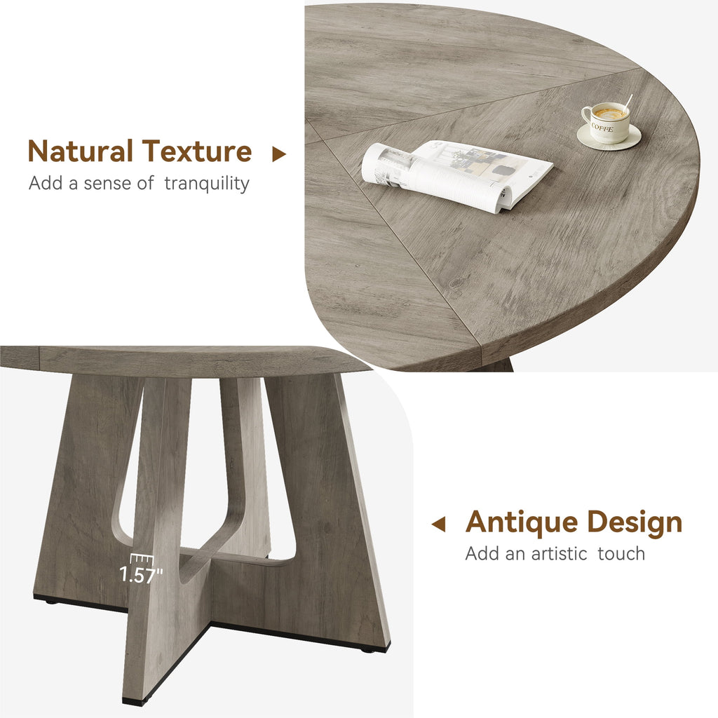 M optimized 47-Inch Round Dining Table, Wooden Kitchen Table for 4, Farmhouse Dinner Table with Wooden Top and Legs for Home Dining Room Living Room (Only Table)