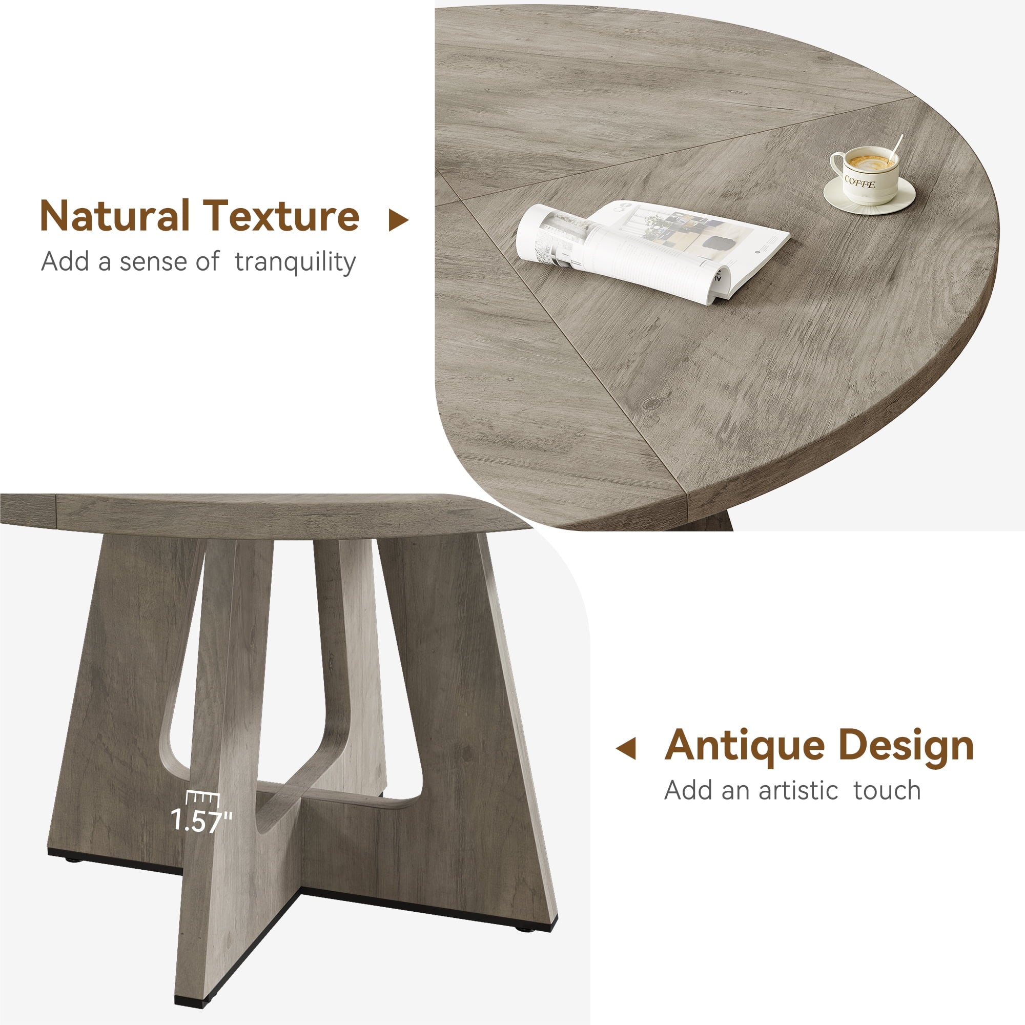M optimized 47-Inch Round Dining Table, Wooden Kitchen Table for 4, Farmhouse Dinner Table with Wooden Top and Legs for Home Dining Room Living Room (Only Table)