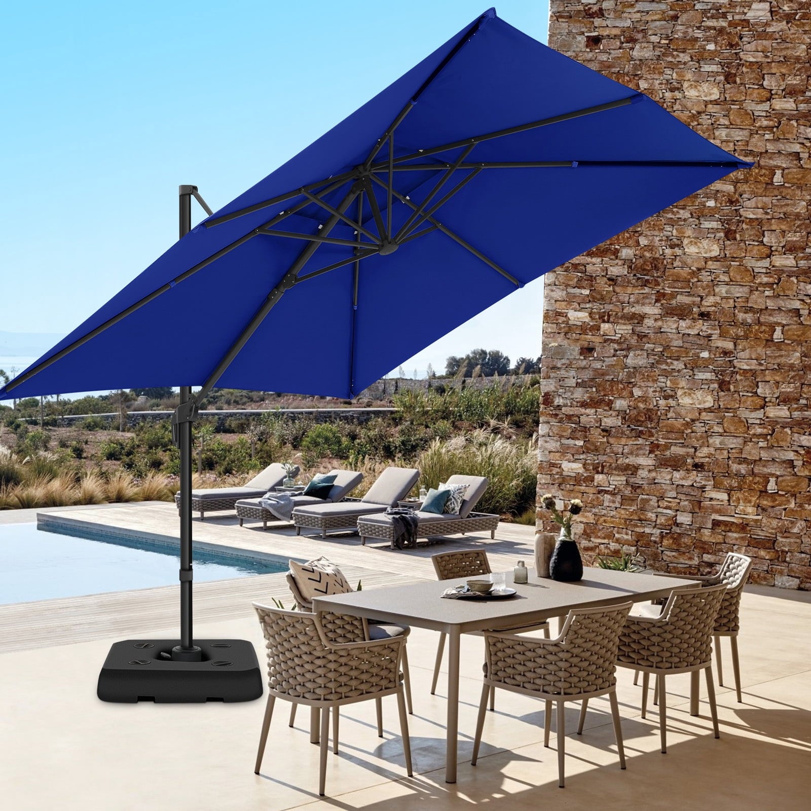 COBIZI 10x10ft Patio Cantilever Umbrella Double Roof Large Rectangular Deck Offset Umbrellas, Square Outdoor Patio Umbrella with 360°Rotation & Heavy-Duty Aluminum Frame,for Poolside Garden,Beige