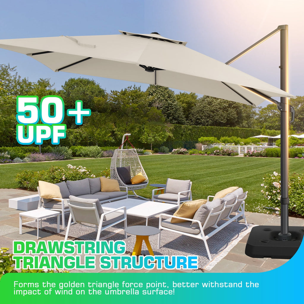 COBIZI 10x10ft Patio Cantilever Umbrella Double Roof Large Rectangular Deck Offset Umbrellas, Square Outdoor Patio Umbrella with 360°Rotation & Heavy-Duty Aluminum Frame,for Poolside Garden,Beige