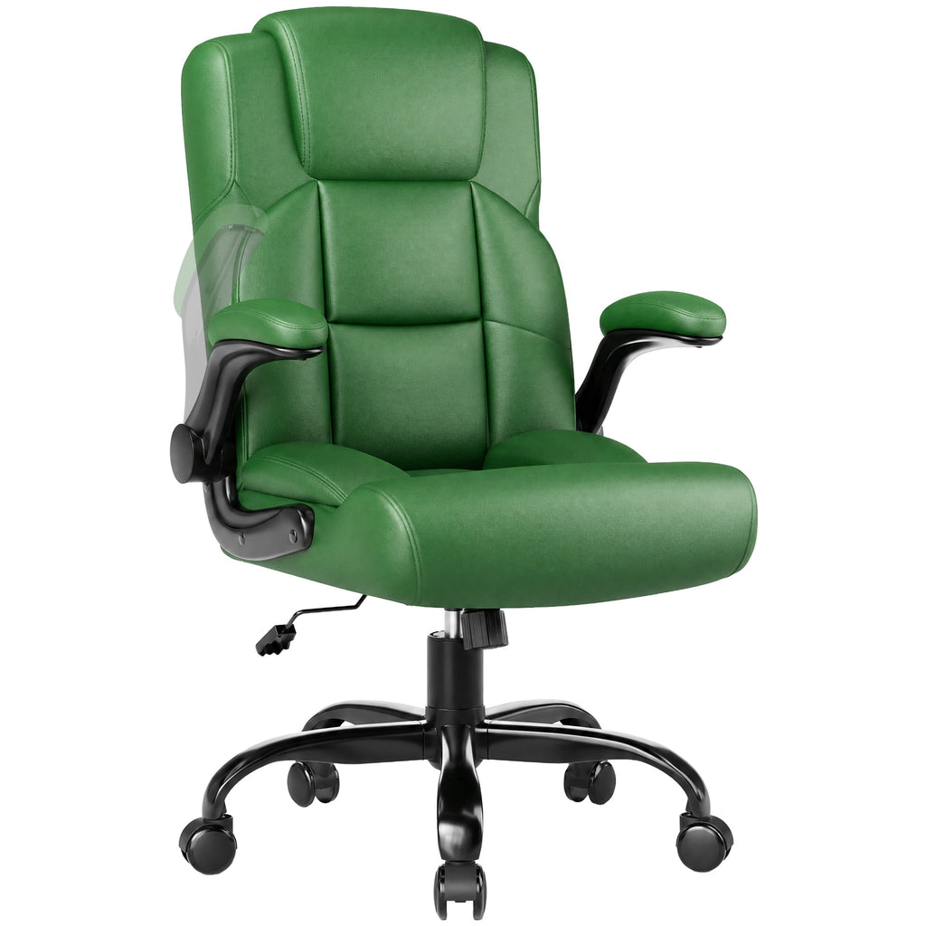 JONPONY Leather Office Chair, Big and Tall 500lbs Ergonomic Desk Chairs with Back Support, Executive Leather Chair with Wheels for Home Office, with Adjustable Padded Armrest & Lumbar Support , Black