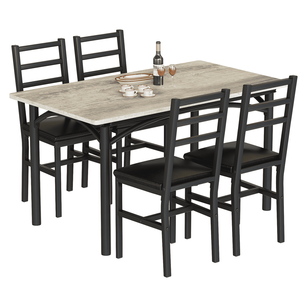 Lamerge 4 Person Dining Table Set, Wooden Dining Table 5 Piece Set with 4 Oak Metal Frame Chairs, Space Saving, Suitable for Apartments, Small Spaces, Kitchens, Breakfast Corners, Espresso Wood C