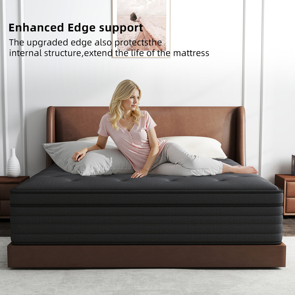 Kviwasha Queen Mattress 14 inch Hybrid Gel Memory Foam & Pocket Innerspring, Pressure-Relief, Medium Firm Mattress
