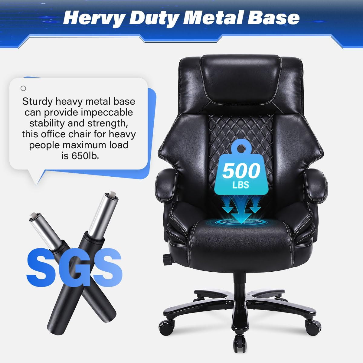 JONPONY Leather Office Chair, Big and Tall Office Chair 400LBS Wide Seat Ergonomic Computer Desk Chair High Back Executive Leather Chair Adjustable Task Chair Lumbar Back with 1-Year Warranty, Black