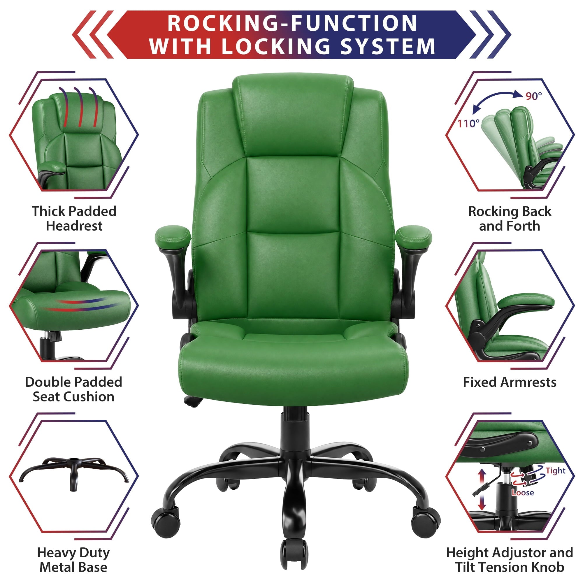 JONPONY Leather Office Chair, Big and Tall Office Chair 400LBS Wide Seat Ergonomic Computer Desk Chair High Back Executive Leather Chair Adjustable Task Chair Lumbar Back with 1-Year Warranty, Black
