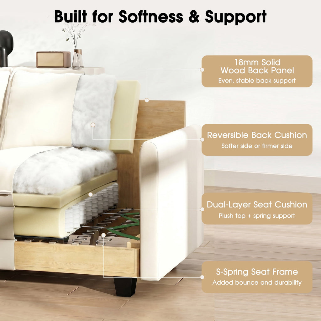 BedLuxury 111.5'' Modular Sectional Sofa with Movable Ottomans, U Shaped Cloud Couch for Living Room, 3-Seat, Beige
