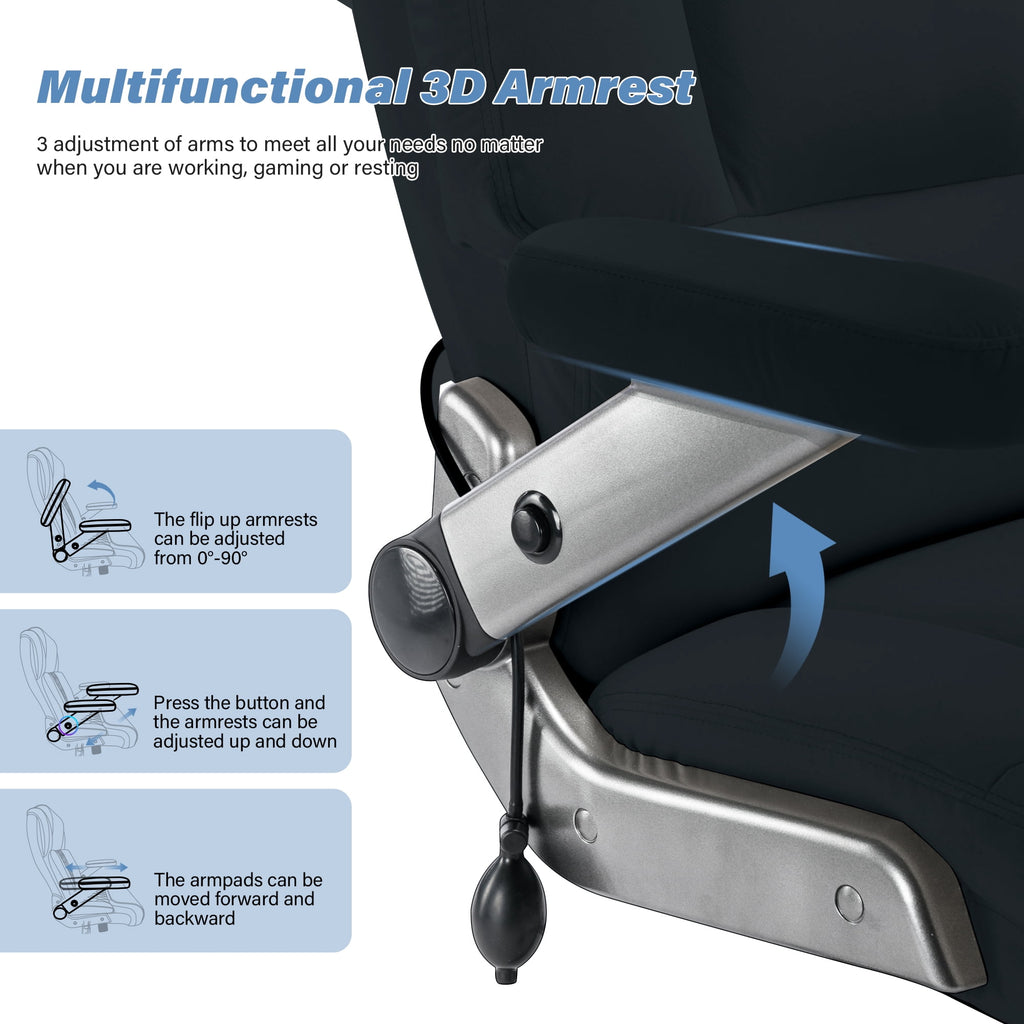 Big and Tall 700lbs Office Chair, Ultra-Soft Fabric Executive Desk Chair, Ergonomic Computer Chair with 3D Flip Up Arms, Adjustable Lumbar Support, Heavy Duty Metal Base and Quiet Rubber Wheel, Black