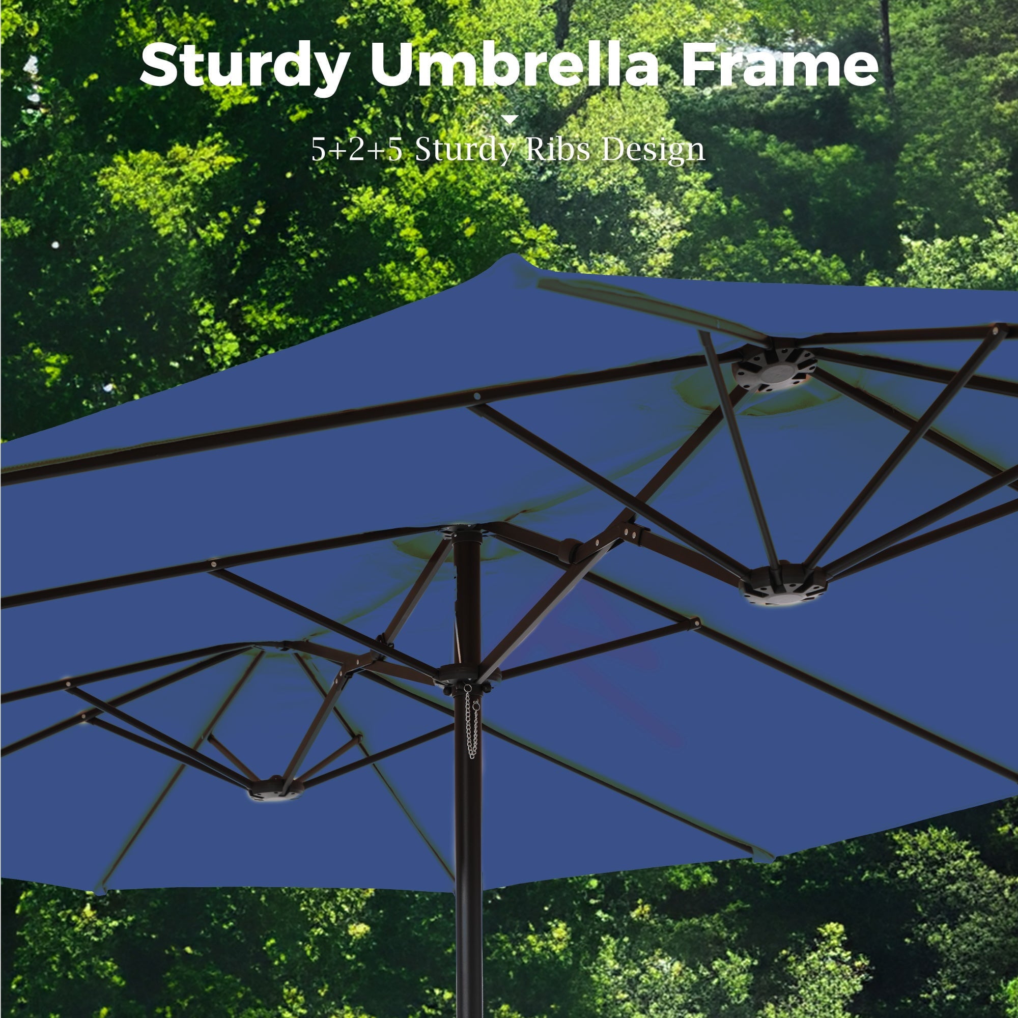 Alpha Joy 15ft Outdoor Patio Umbrella Extra-Large Double-Sided Garden Umbrella with Crank Handle and Base - Smoky Gray