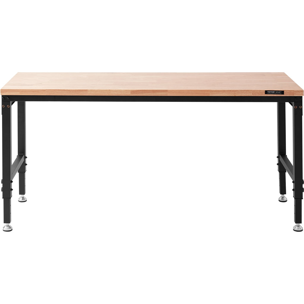 VEVOR Adjustable 28-39.5 Heights Workbench, 72 L X 25 W Garage Worktable with Universal Wheels, 3000 LBS Load Capacity, with Power Outlets