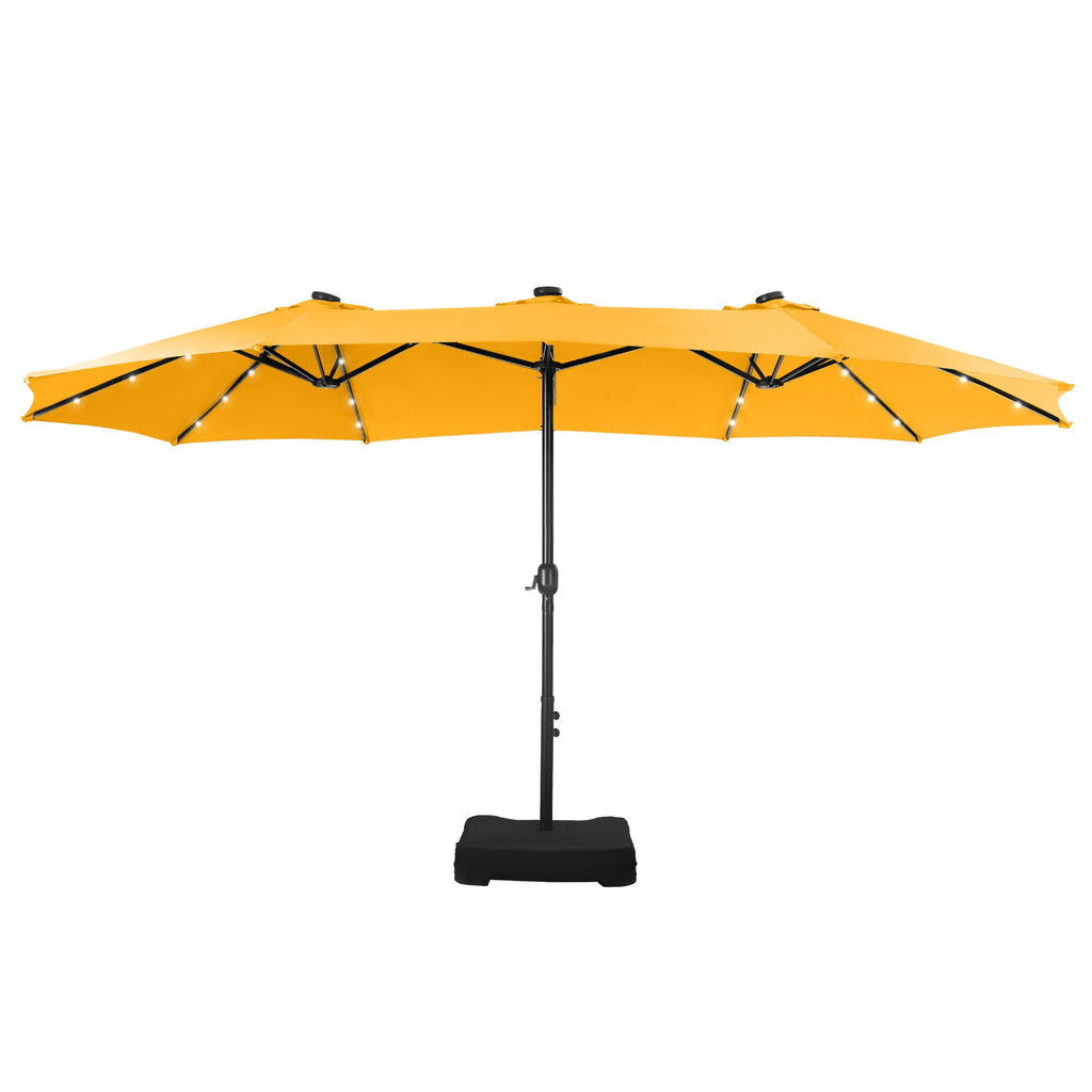 SUMMIT LIVING 15ft Double-Sided Solar Patio Umbrella with Base (Included) Large Outdoor Umbrella with Solar Lights - Beige