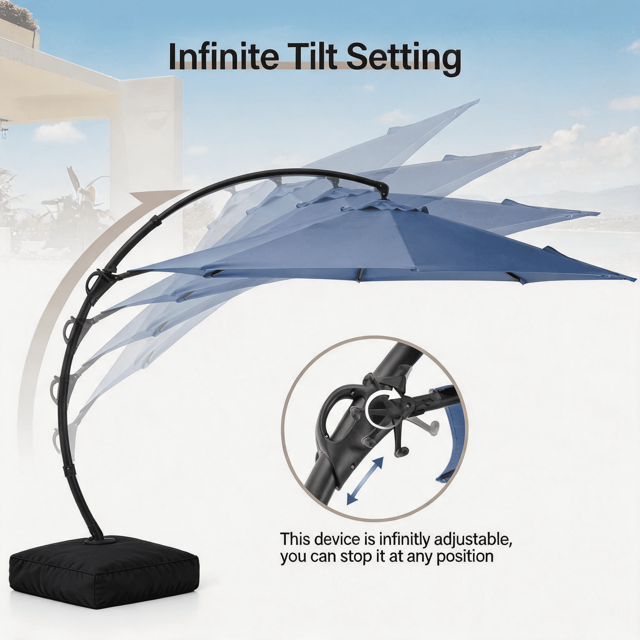 LAUSAINT HOME 11 FT Outdoor Patio Umbrella with Base, Aluminum Cantilever Umbrella with Crank, Champagne
