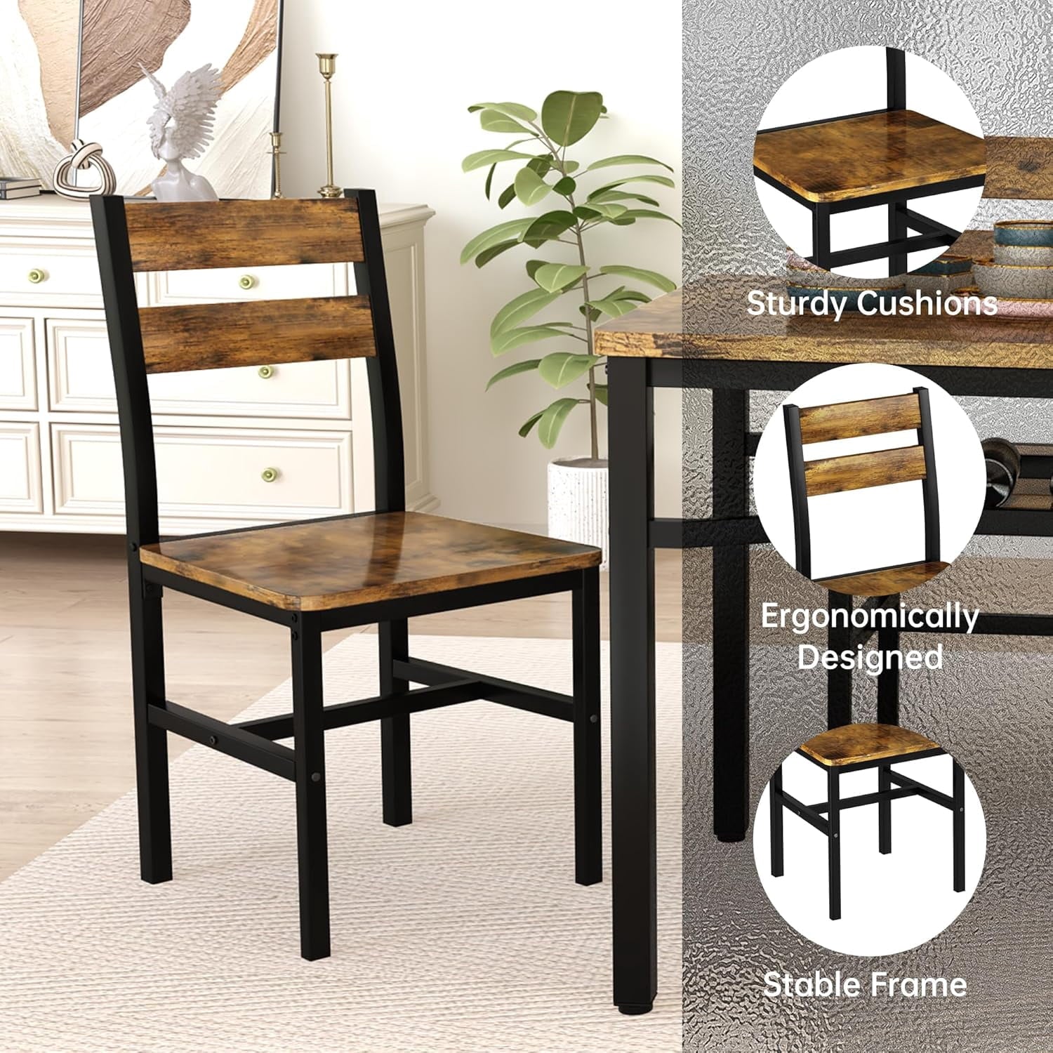 LinkRomat Dining Table Set for 4, Farmhouse Kitchen Table with 4 Wood Chairs, Dining Room Set for Breakfast Nook, Small Places, Restaurant, Gray