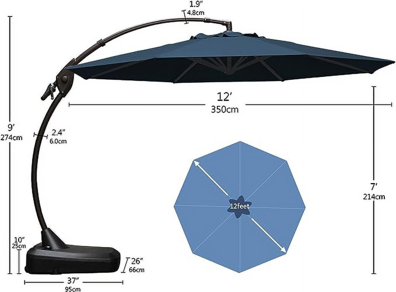 GRANDPATIO 12 ft Deluxe Aluminium Patio Umbrella with Base, Large Offset Outdoor Umbrella, Navy Blue