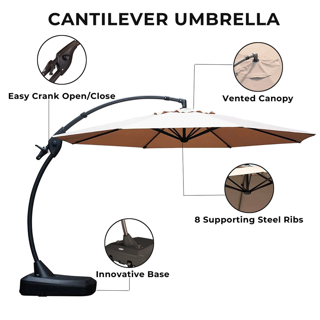 GRANDPATIO 12 Ft Outdoor Umbrella with Base, Large Aluminum Cantilever Offset Umbrella for Patio Pool, Black & White
